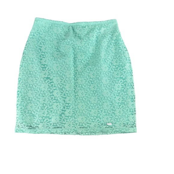 Hollister Dresses & Skirts - Hollister Mint Green Floral Lace Mini Skirt Small Elastic Waist Lined Coquette